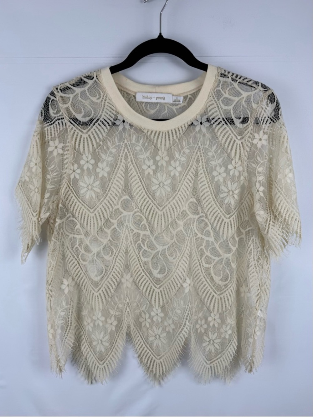 Ivory Floral Lace Crochet Short Sleeve Top